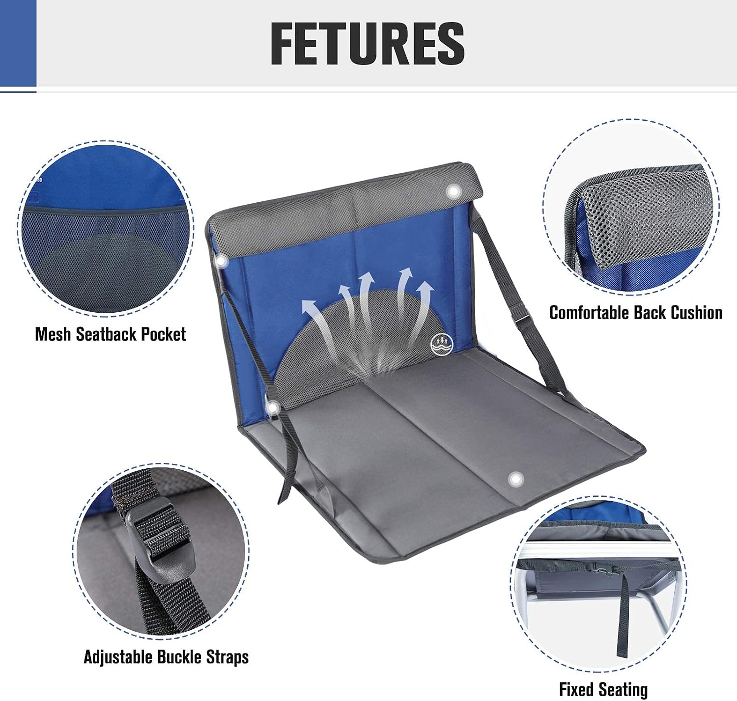 EVER ADVANCED Stadium Seat Cushion Lightweight Folding Stadium Chair for Sporting Events Concerts Portable Ground Canoe Chair Bleachers Camp Outdoor Chair, Blue