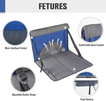 EVER ADVANCED Stadium Seat Cushion Lightweight Folding Stadium Chair for Sporting Events Concerts Portable Ground Canoe Chair Bleachers Camp Outdoor Chair, Blue