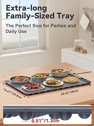 Miniatura 5 de Bandeja de calentamiento de alimentos extragrande con control de temperatura ajustable, tapete calentador eléctrico para bufés, restaurantes,
