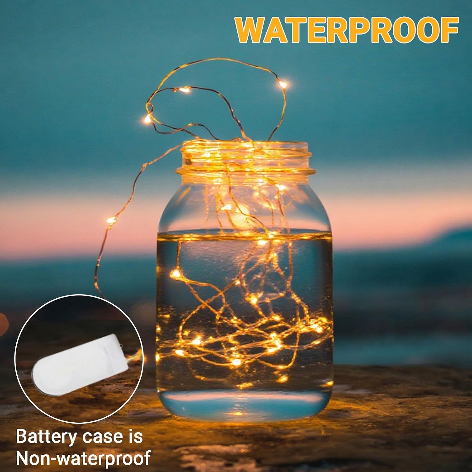 Erivess 24PK LED Fairy Lights, 7ft Waterproof, Warm White | 7ft 20 Led String, Battery operated Ideal for wedding, garden, Christmas, and indoor decor. Twinkle mode adds a magical