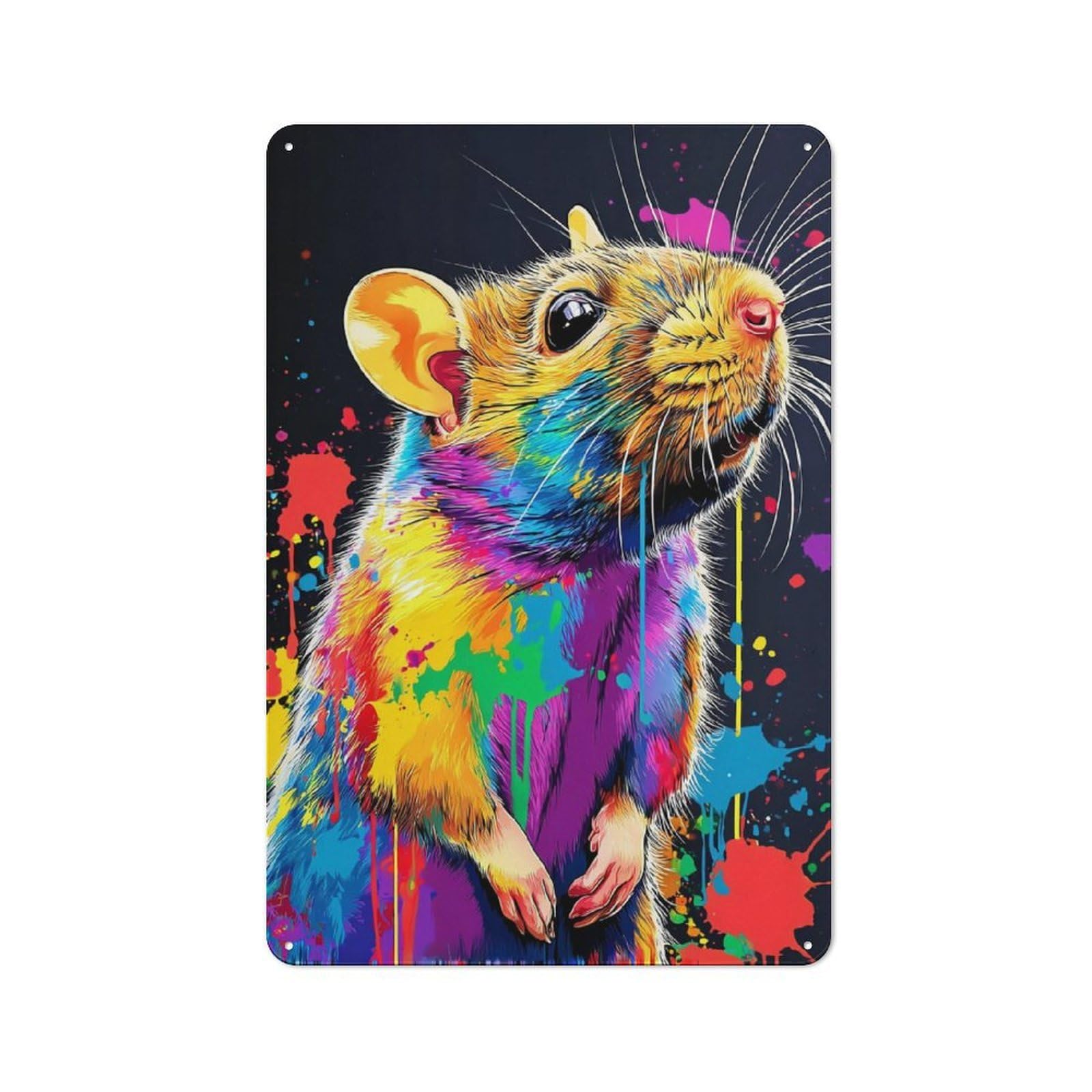 Junmoney Colorful Rat Artwork -1 Metal Wall Sign 30X20cm Featuring For Home Bar Wall, New Home Wall Decor For Hosts Who Enjoy Retro Interiors