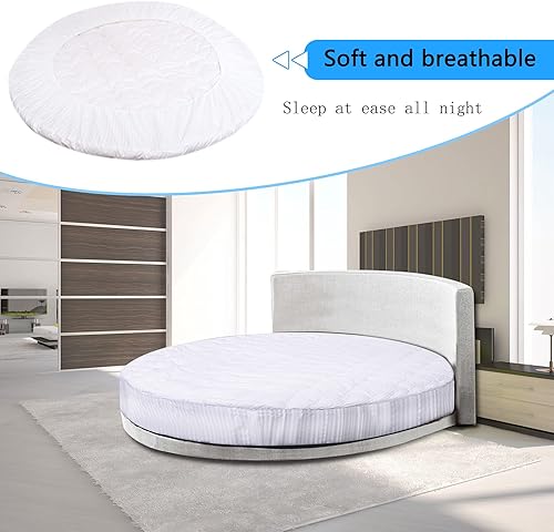Miniatura 2 de Cubrecolchón redondo grueso, diseño acolchado, color sólido, cómodo, protector de colchón para cama de futón, diámetro de 78.7 in (79 pulgadas)