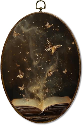 JQF Dark Academia - Libro de mariposa ovalado, decoración de pared ovalada de lectura de libros vintage Moody, arte de pared, arte de pared con