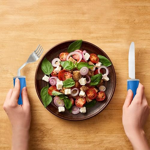 Miniatura 5 de Utensilios adaptativos (3 piezas)  Juego de utensilios adaptables flexibles de acero inoxidable con peso, asas antideslizantes para temblores de