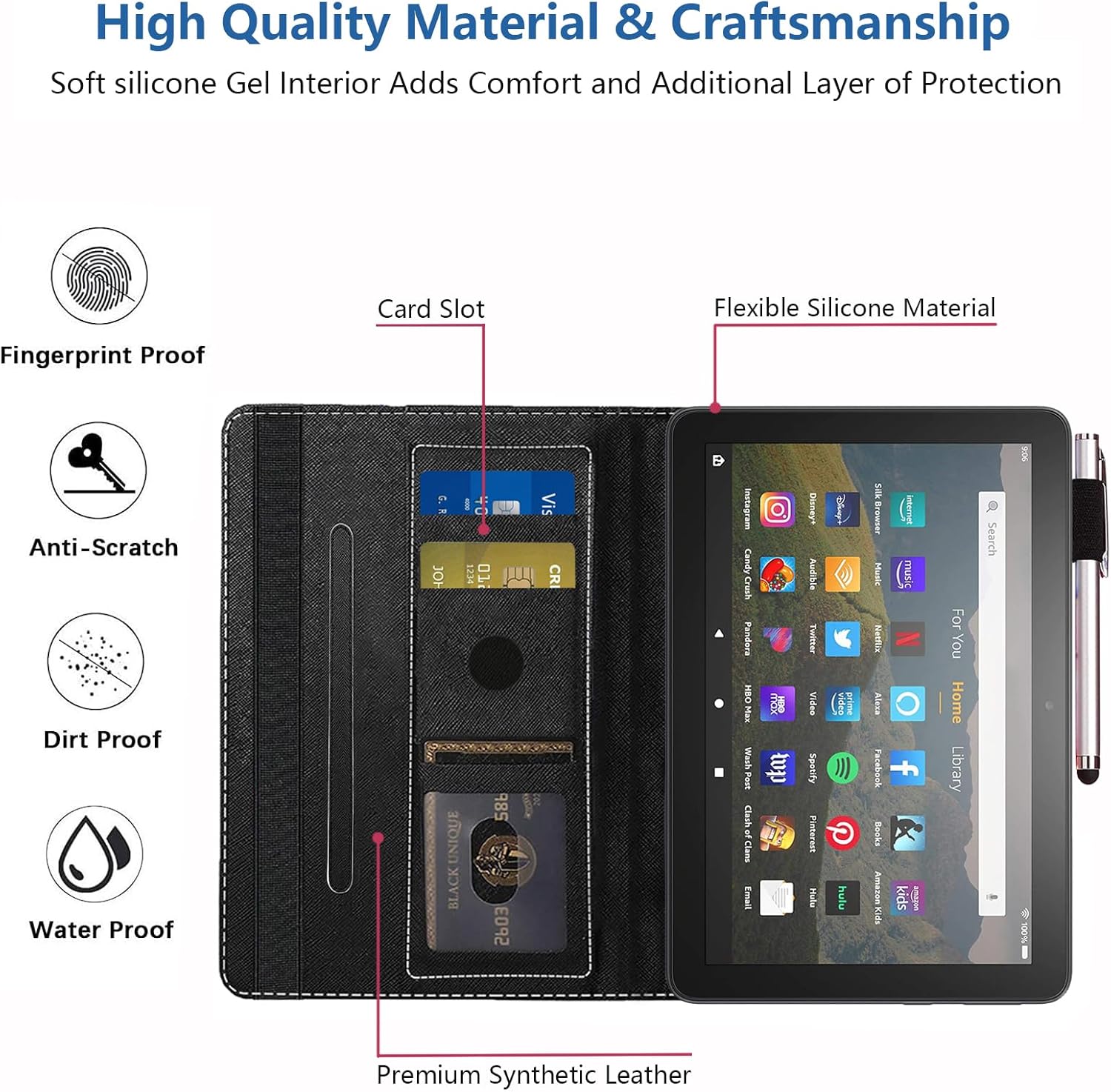 Case for Amazon Kindle Fire HD 8/Fire HD 8 Plus Tablet (12th/10th Generation, 2024/2022/2020 Release), Slim PU Leather Cover with Card Slot & Auto Wake/Sleep, Colorful Dragon