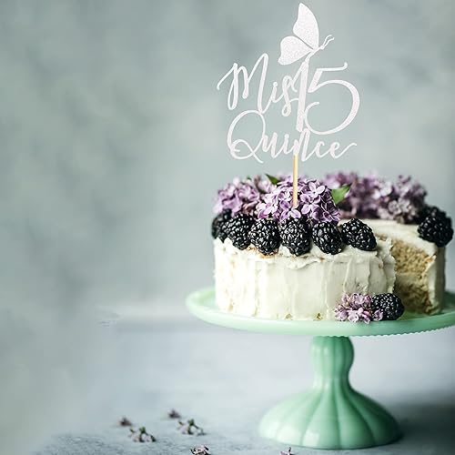 Miniatura 5 de Decoración para pastel de membrillo Mis Quince años, decoraciones de cumpleaños de 15 años con mariposa, feliz 15 años, suministros para fiesta de