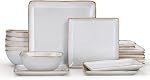 E-far Ensembles de assiettes et bols carrés, 12-Piece Ensembles de vaisselle en grès pour 4, Ensemble de lave-glaces réactifs, anti-dérapant et anti-rayure, lave-vaisselle et micro-ondes sans danger, blanc coquillage