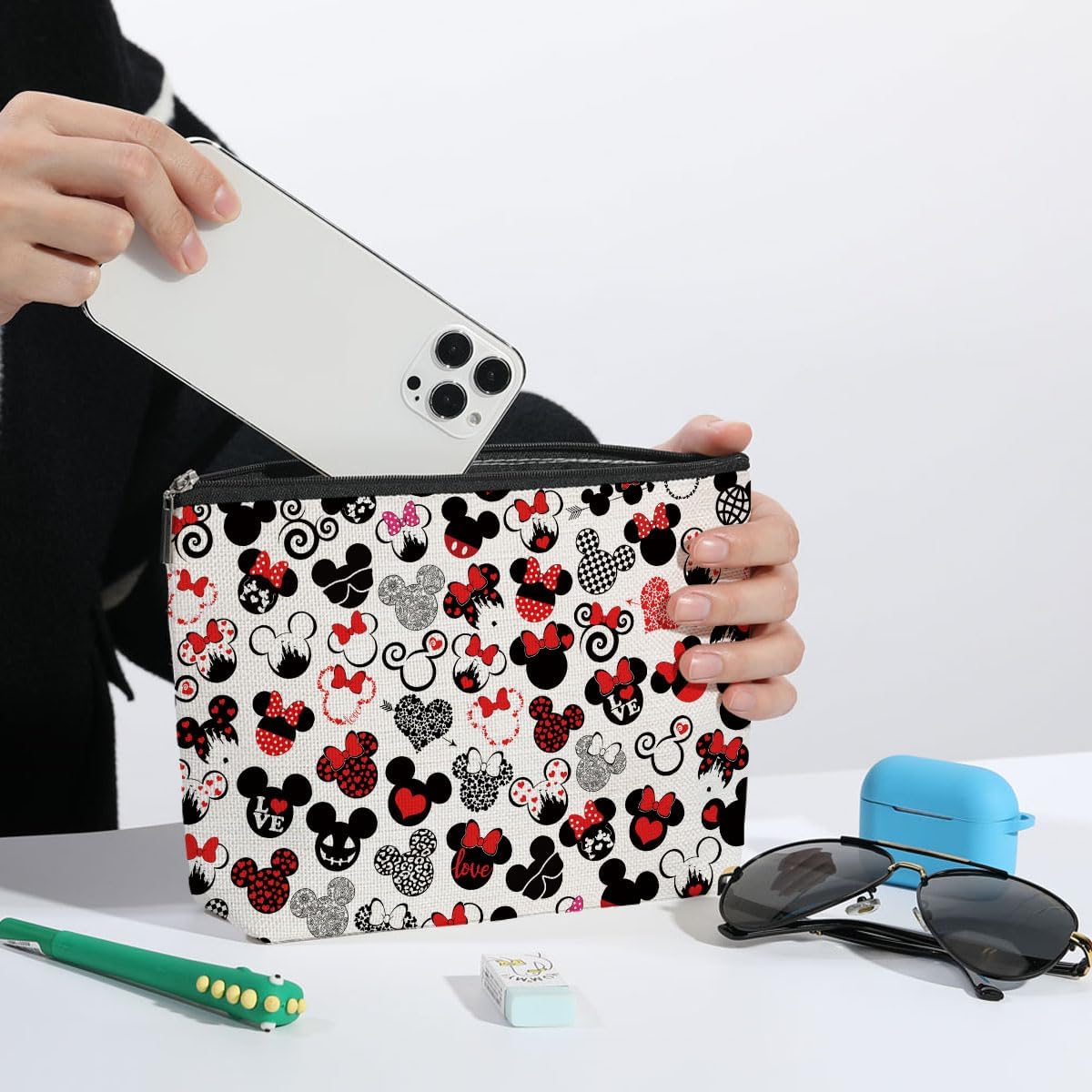 4PCS Cute Cartoon Print Makeup Bag Magic Cartoon Mouse Cosmetic Bag Cute Mouse Animal Lovers Gifts for Women Female Her Daughter Cousin Best Friend Bestie BFF Mothers Nurse Day Graduation Birthday - Image 5