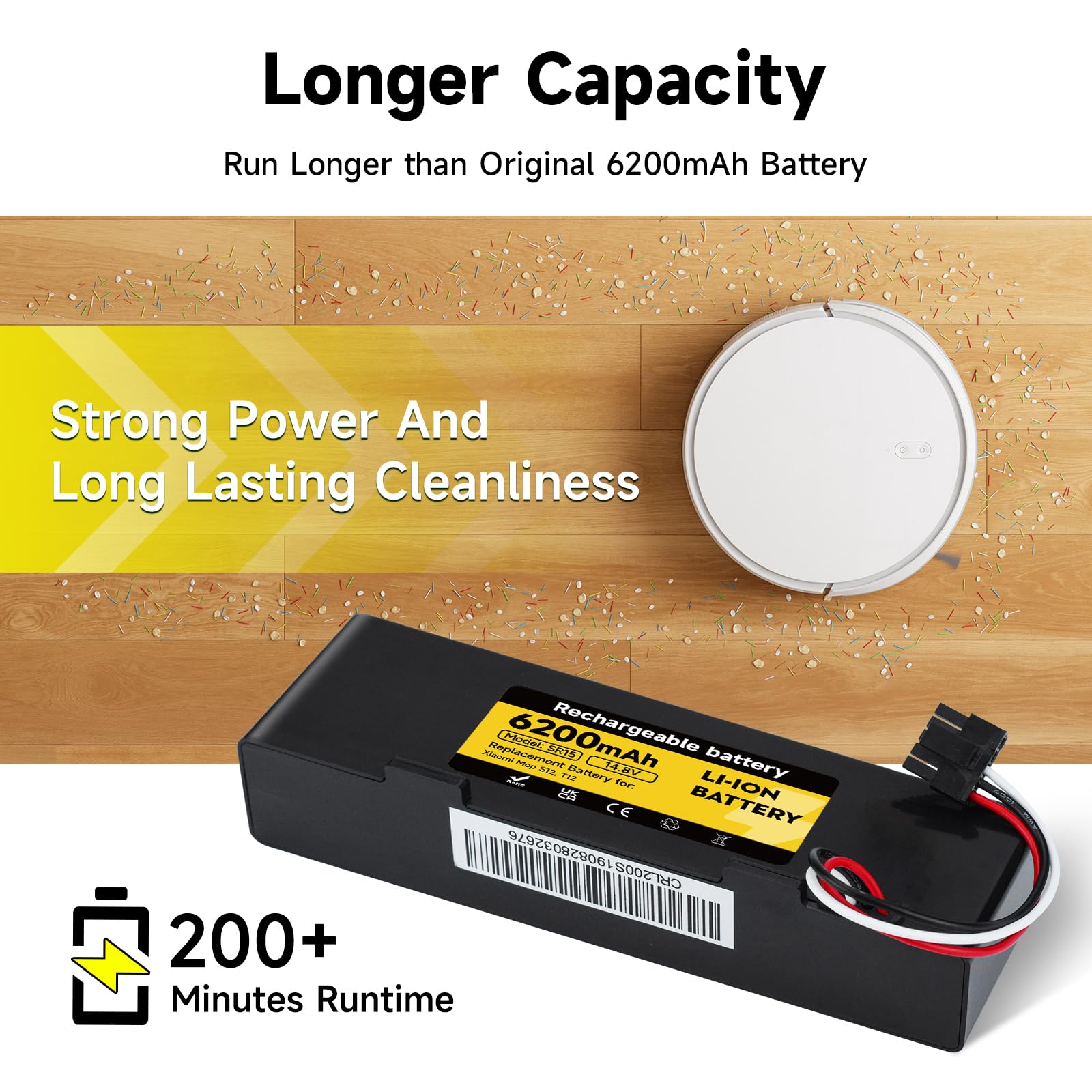 Batería Repuesto 6200mAh/14,8V para Xiaomi T12 S12, para Xiaomi Robot Vacuum T12 S12 batería de aspiradora
