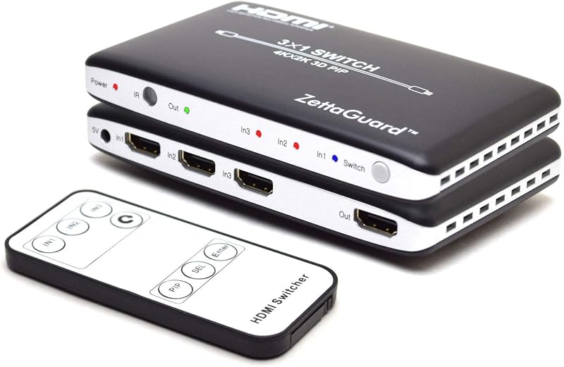 3 Port 3 x 1 HDMI Switch with PIP (Picture in Picture)and IR Wireless Remote Control, HDMI Switcher Hub Port Switches for PS4 Xbox Apple TV Fire Stick Blu-Ray Player (ZW310)