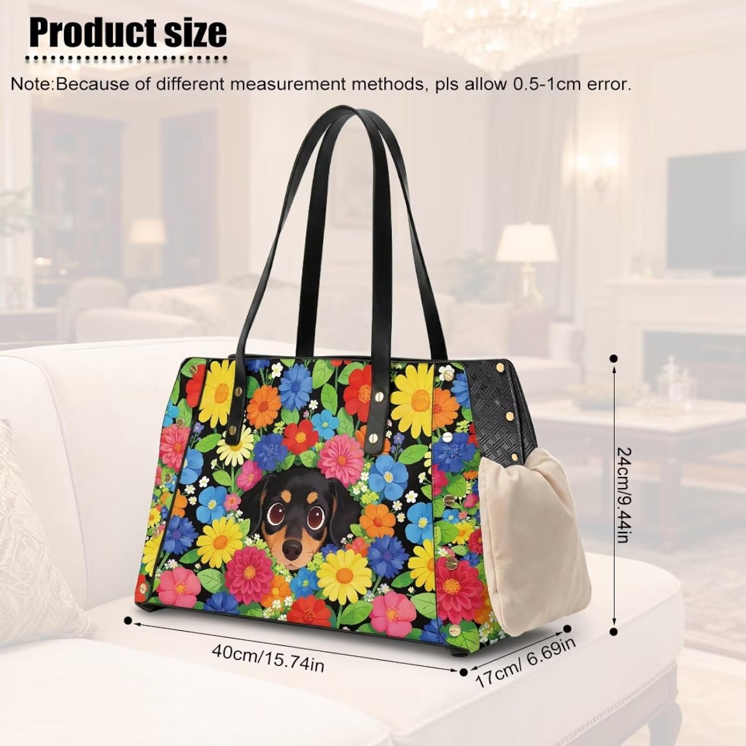 Floral Dog Purse Carrier Lightweight Small Dog Carrier, PU Leather Dog Tote Bag with Large Pockets for Small Cats Outdoor Use