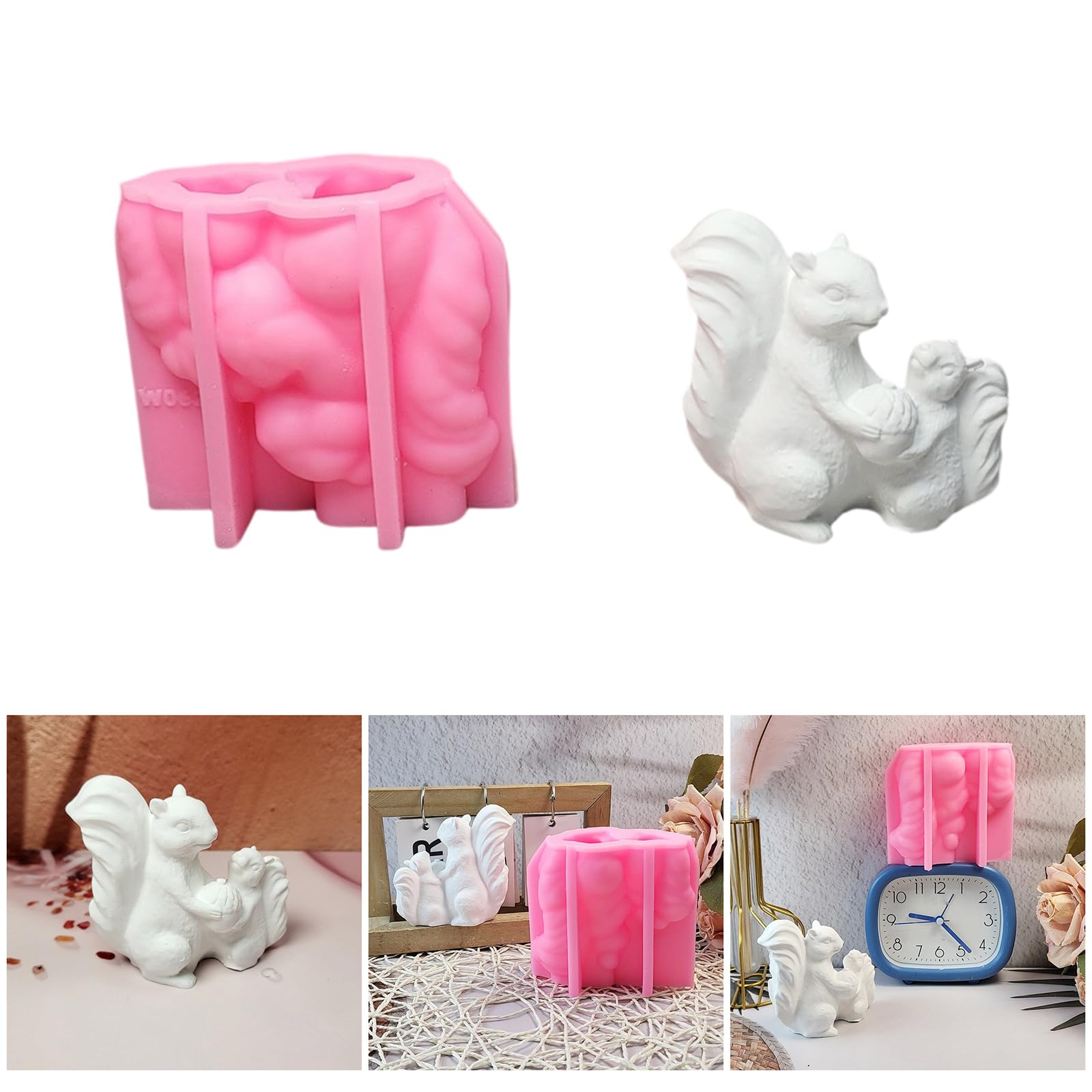 Moynagh 3D Squirrels Animal Figurine Silicone Molds for Soap Making, Epoxy Resin, Gypsum, Concrete, Clay, Baking
