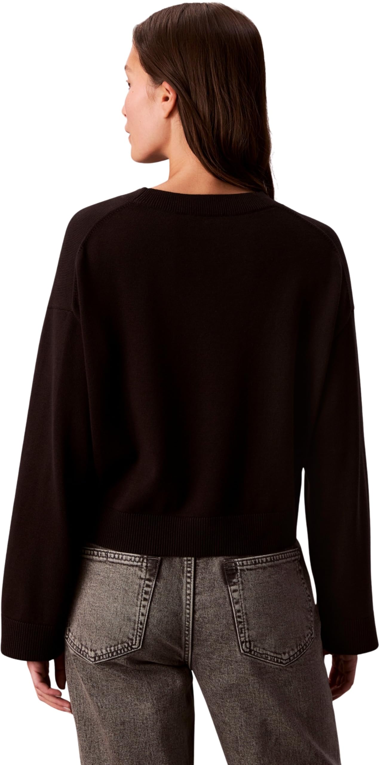 Calvin Klein Damen Long Sleeve Smooth Cotton Ck Jac Lv047e304g Pullover
