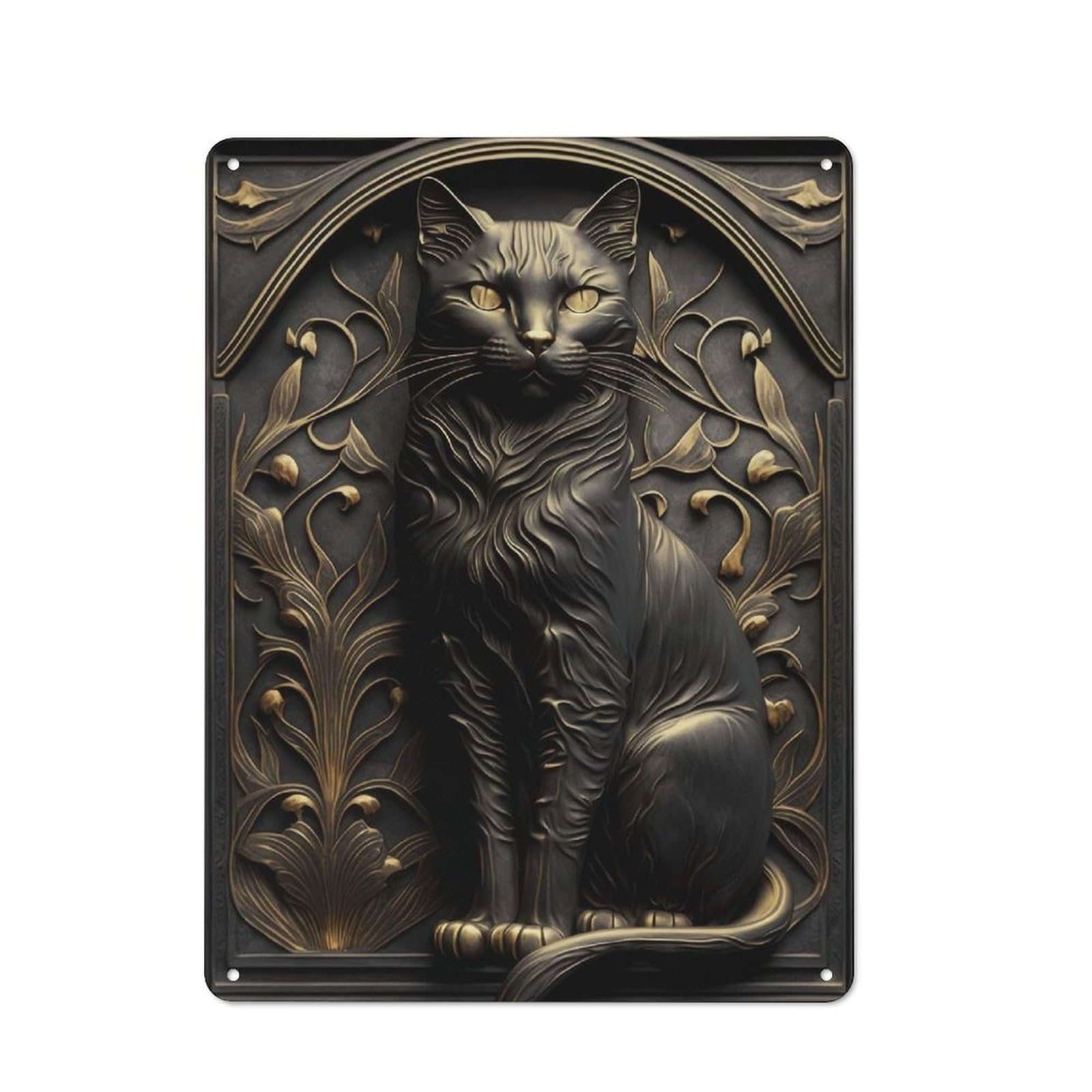 Junmoney Style-6 Retro Metal Wall Sign 40X30cm Featuring Cat Gold Relief Deco For Garage Wall, For Garage, Workshop And Man Cave Decoration
