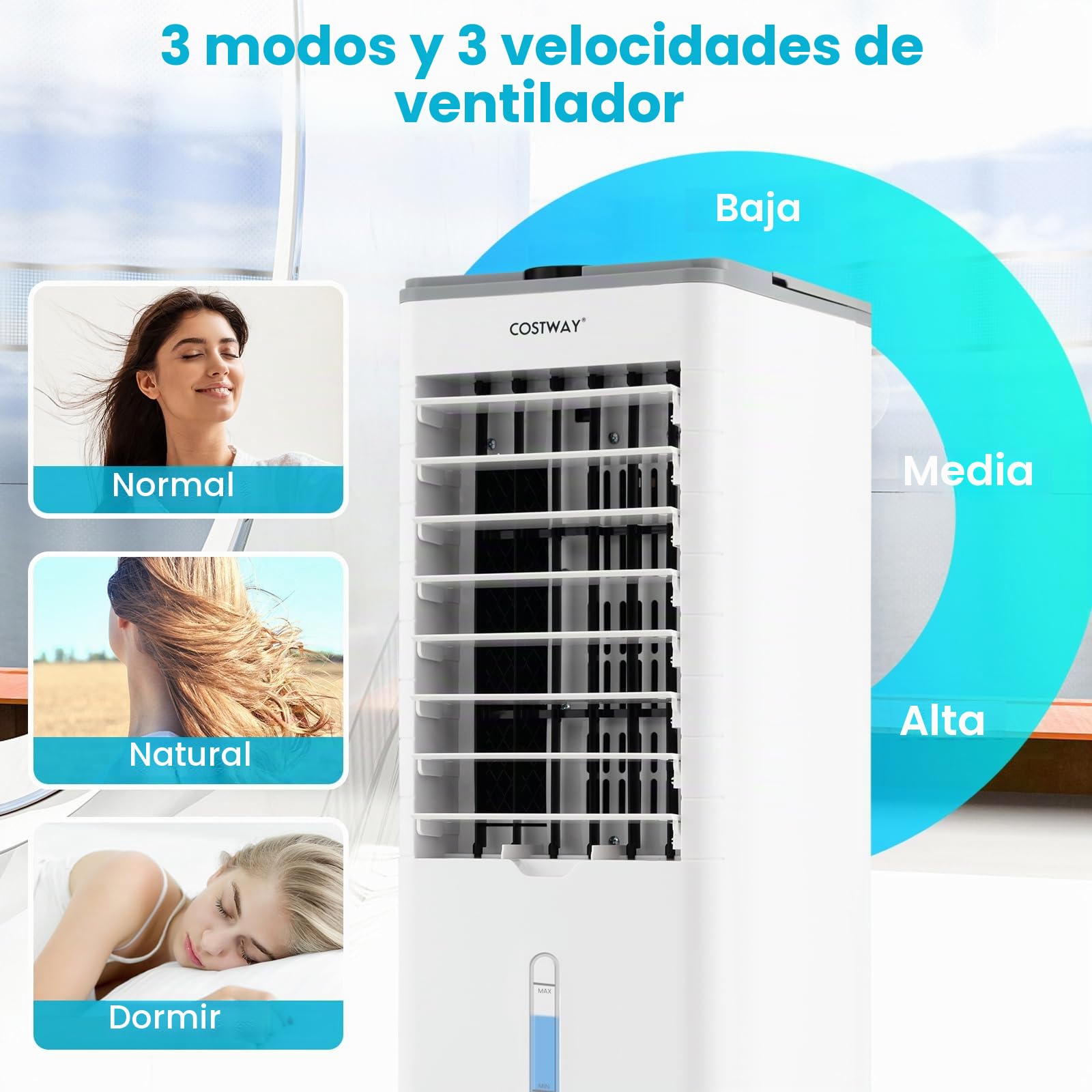 COSTWAY - Refrigerador de aire silencioso 4 en 1, aire acondicionado móvil sin evacuación 60 W, temporizador 12 h, ventilador, humidificador, bajo consumo (gris)
