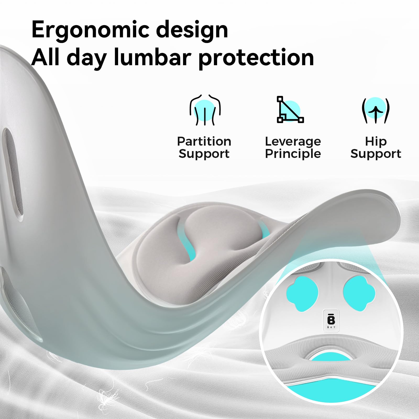 BKT Seat Cushion Chair Ergonomic Office Chair Cushions Lumbar Support for Seat Pillow Ideal for Students Office Workers — view 5