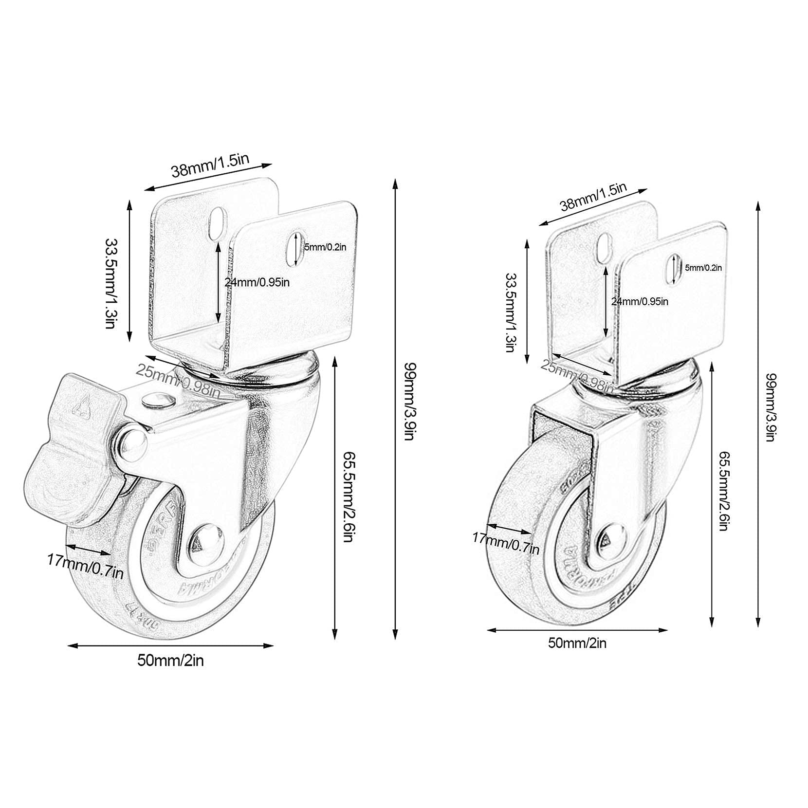 Rotelle Piccole, rotelle per impieghi gravosi, rotelle mobili, rotelle per Passeggino, rotelle per Il Trasporto, 4 Pezzi Design a Forma di U, Rivetto Fisso, 16/18/20/22/25 mm, cusc