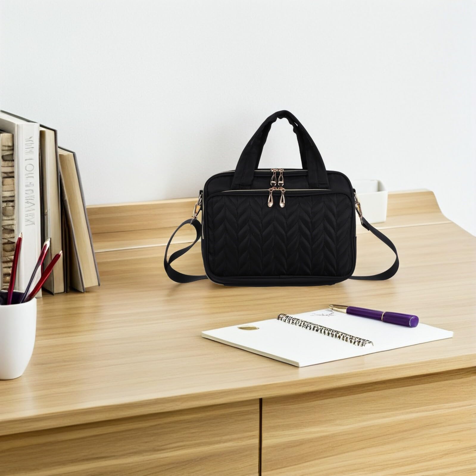 NUOBESTY Funda Protectora para Biblia Negra con Asa y Cierre de Cremallera, Organizador de Viaje para Libros y Papelería, Funda de Libro con Compartimentos, Bolsa de Estudio Bíblico