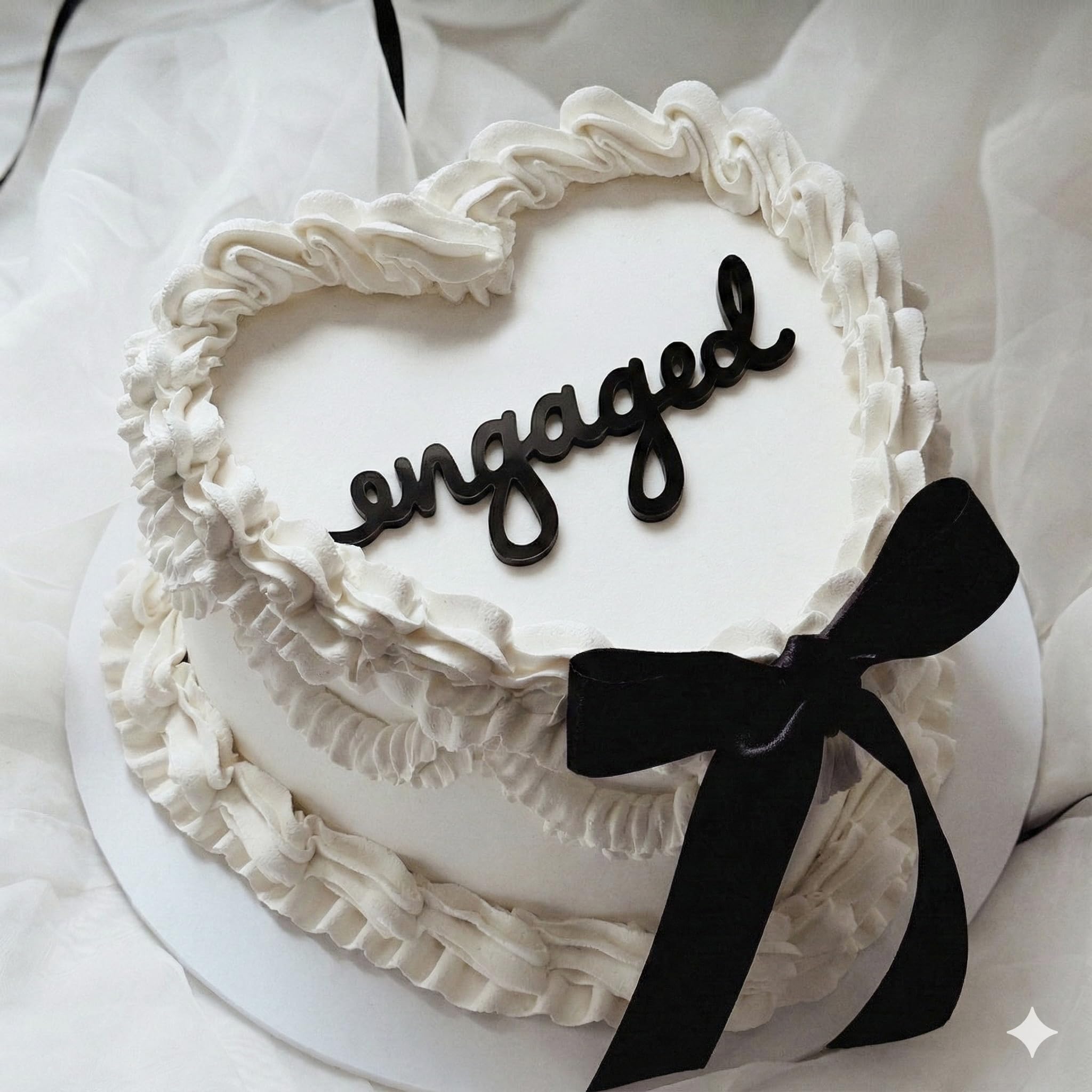 Engaged Black Gloss Acrylic Cake Topper, 2-Piece Wedding Cake Decoration with Optional Clear Stick