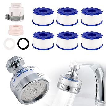 Water Faucet Filters+6 Filter Cartridges, 360 Degree Rotating Tap Water Filter, Tap Filter Hard Water, Splashproof Water Tap Filter for Home Kitchen Bathroom 1