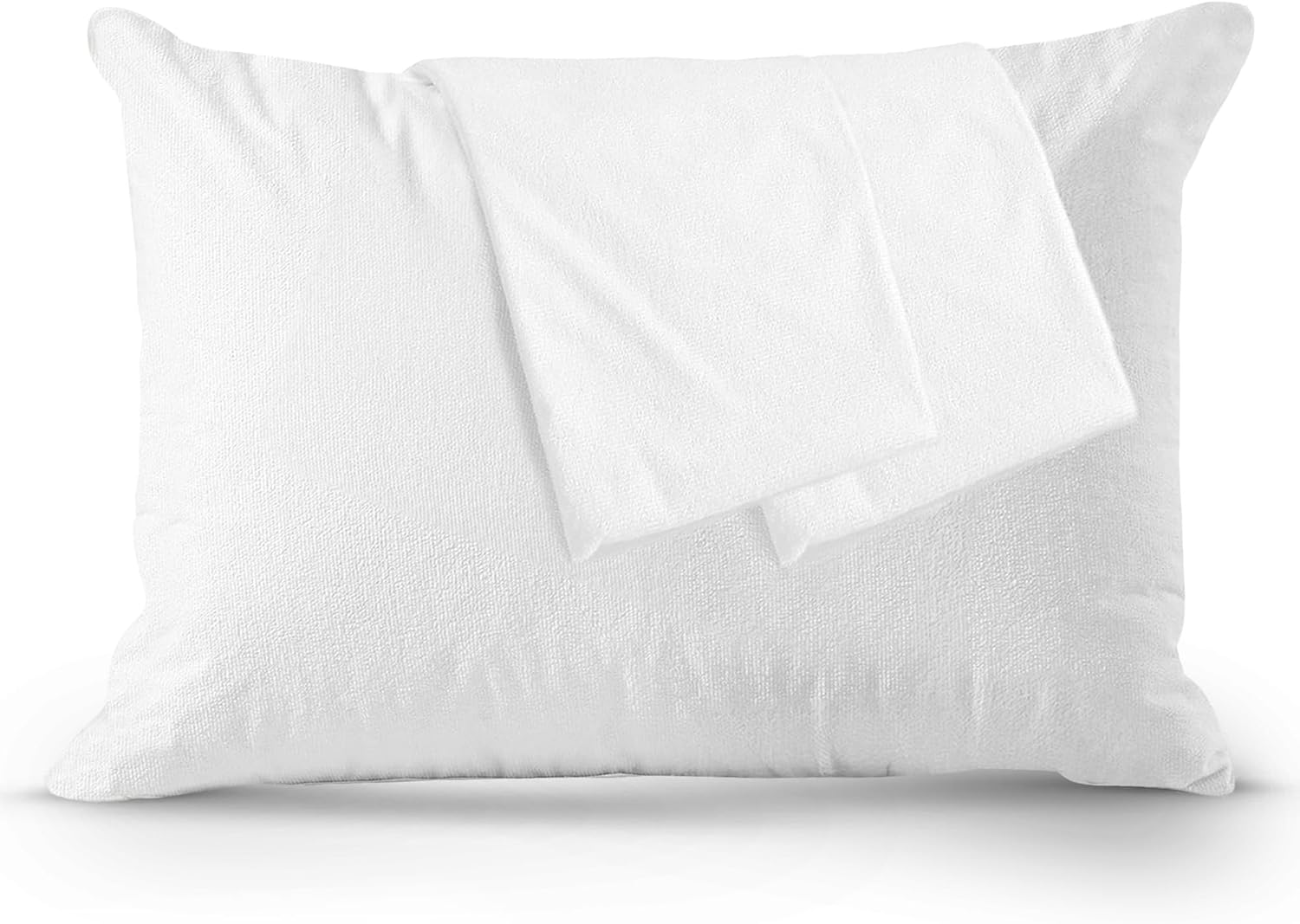 Continental Bedding Terry Pillow Protector Zippered Waterproof Feather Proof and Down Proof Plush Cover, Standard - 2 Pack
