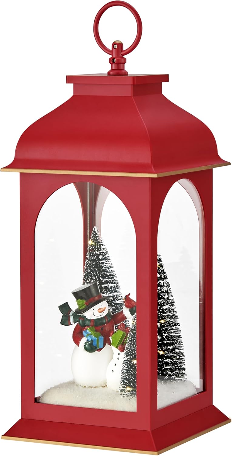 Danya B. Tabletop Red Christmas Snowman Winter Scene Diorama Lighted Lantern Decoration
