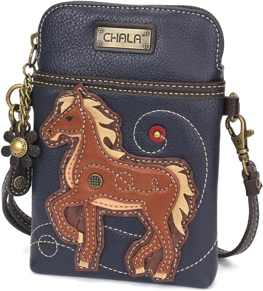 CHALA Crossbody Cell Phone Purse | Women's Multi-Color Wristlet Handbags with Adjustable Strap (Navy_ Horse Brown) - Image 2