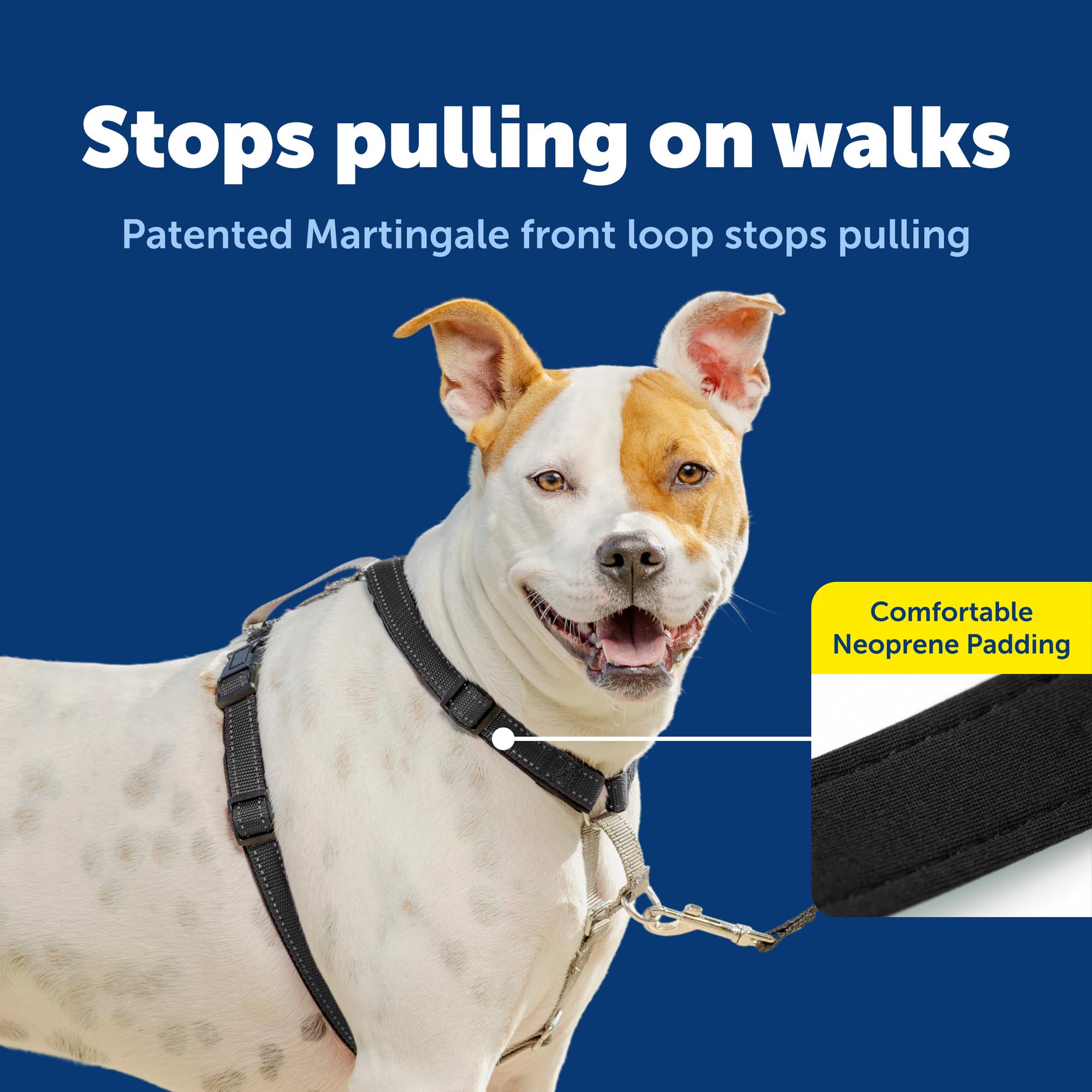 PetSafe Harnais 3 en 1 pour chien, solution pour les chiens qui tirent, harnais réfléchissant, clip en D sur le devant, sangles rembourrées confortables, poignée supérieure, taille M, noir