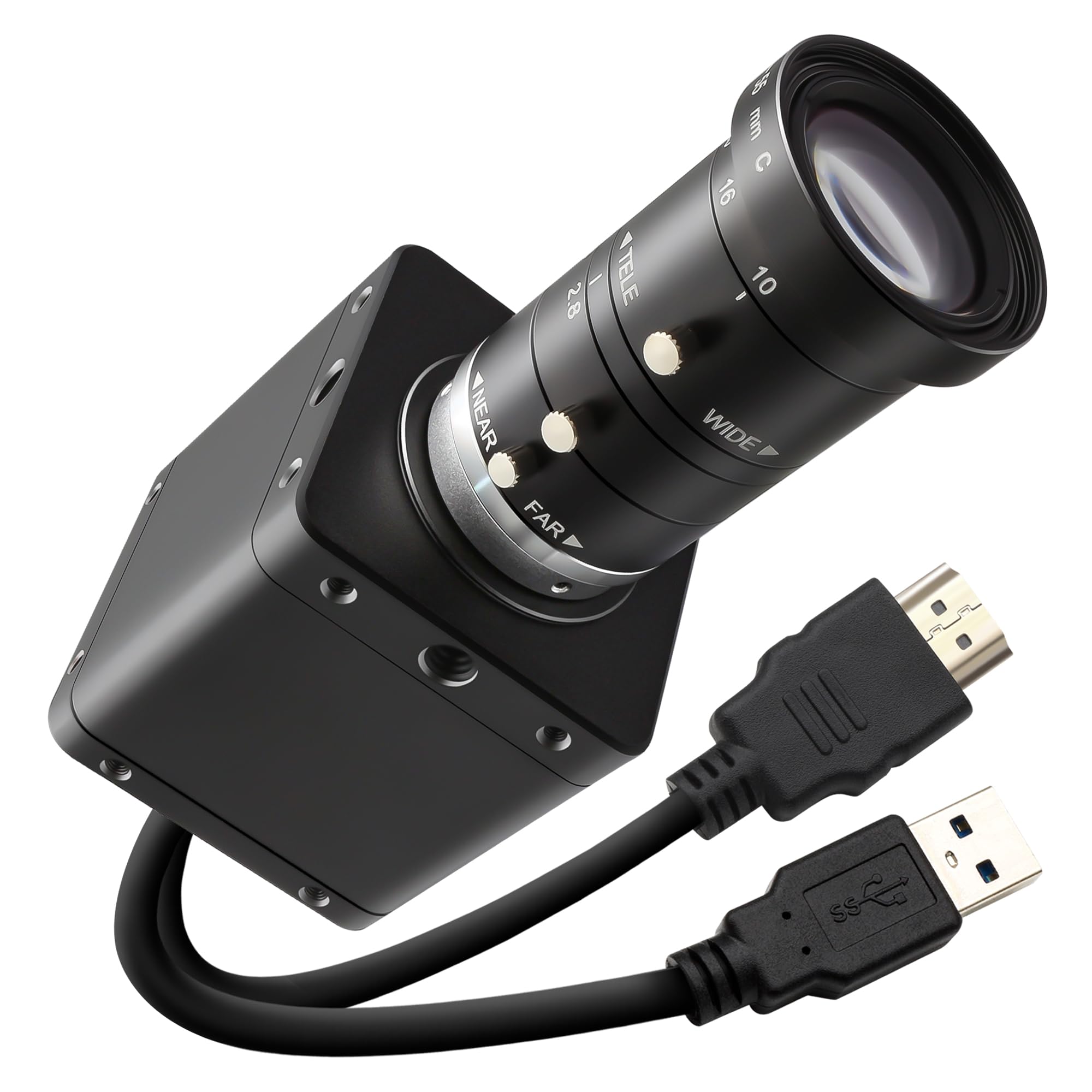 SVPRO Telecamera HDMI 4K 60FPS USB3.0, messa a fuoco manuale con obiettivo zoom 10-55mm, H.264 ad alta velocità UVC Lightburn telecamere per computer, compatibile per Windows, Mac, Linux, Android TV