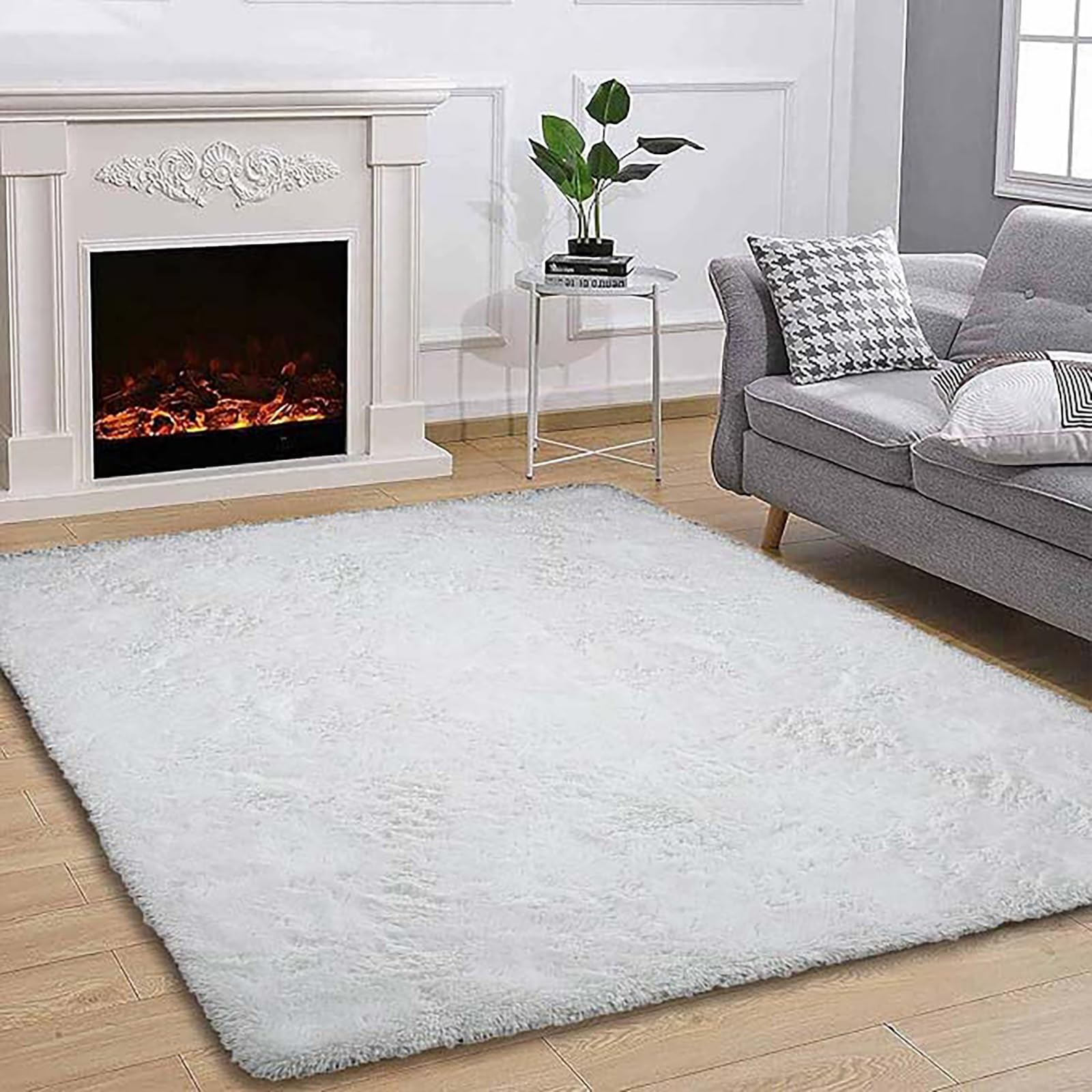 Tapis à poils longs en peluche de qualité supérieure blanc 102x193 pouces