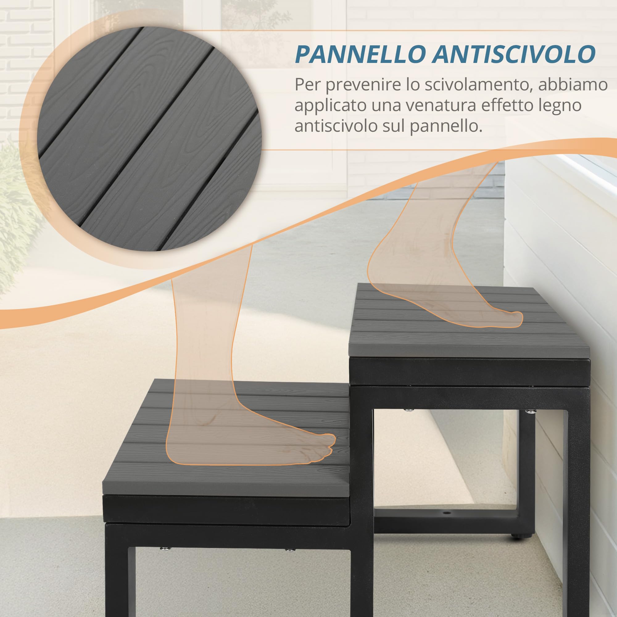 LUE BONA 2 livelli di idromassaggio antiscivolo con gradini HDPS e telaio in alluminio, per vasca idromassaggio, piscina e terrazza, 40 x 53 x 38 cm, grigio scuro