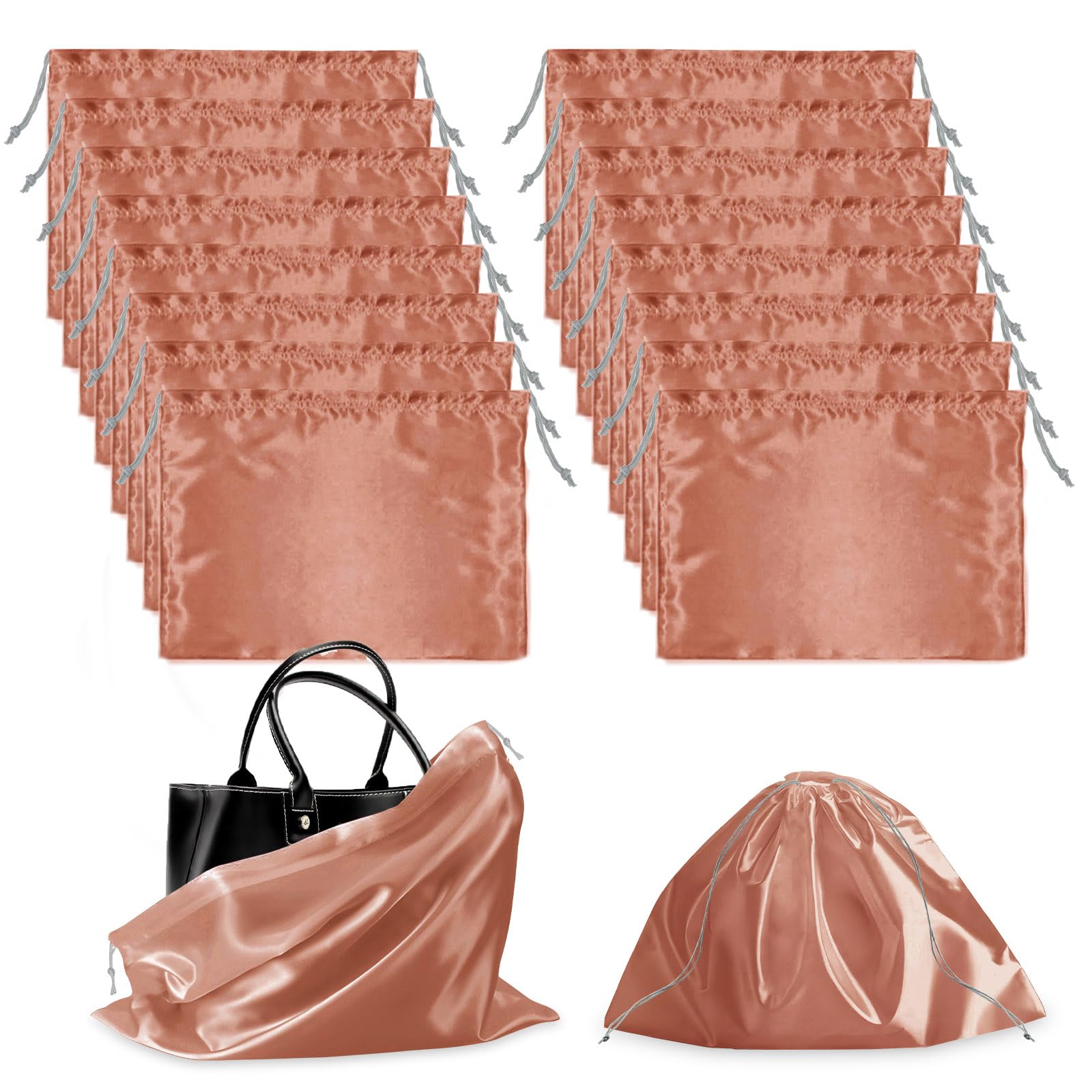 Lot de 16 housses de sac à main en soie anti-poussière avec cordon de serrage pour sacs à main, chaussures, sacs à main, bottes (noir), rose gold, Fashions