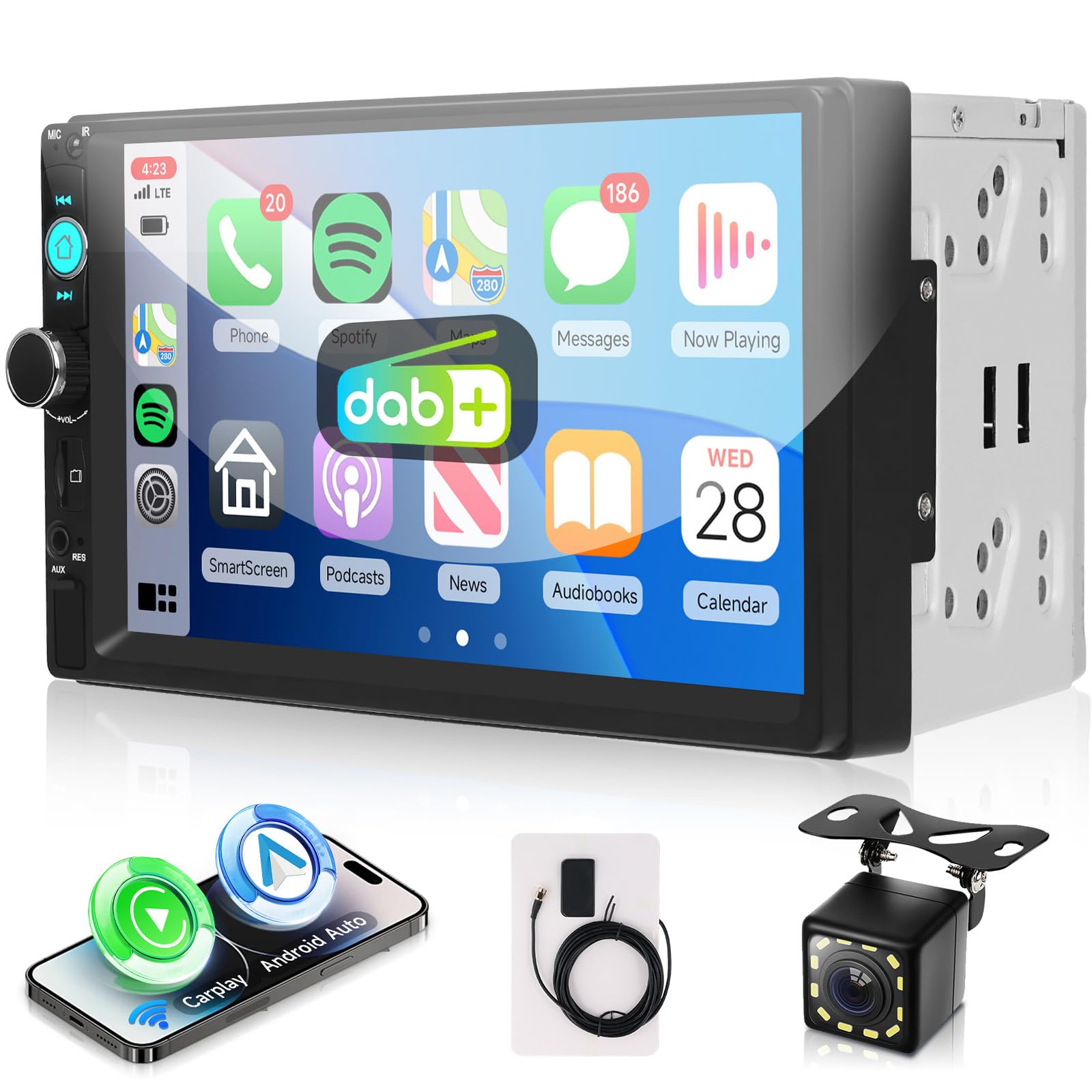 VECHTEL DAB+/DAB Autoradio 2 Din mit Drahtloses Carplay Android Auto, 7 Zoll IPS HD Touchscreen Auto Radio Unterstützung Bluetooth5.2 FM Radio USB/AUX Mirror Link Rückfahrkamera
