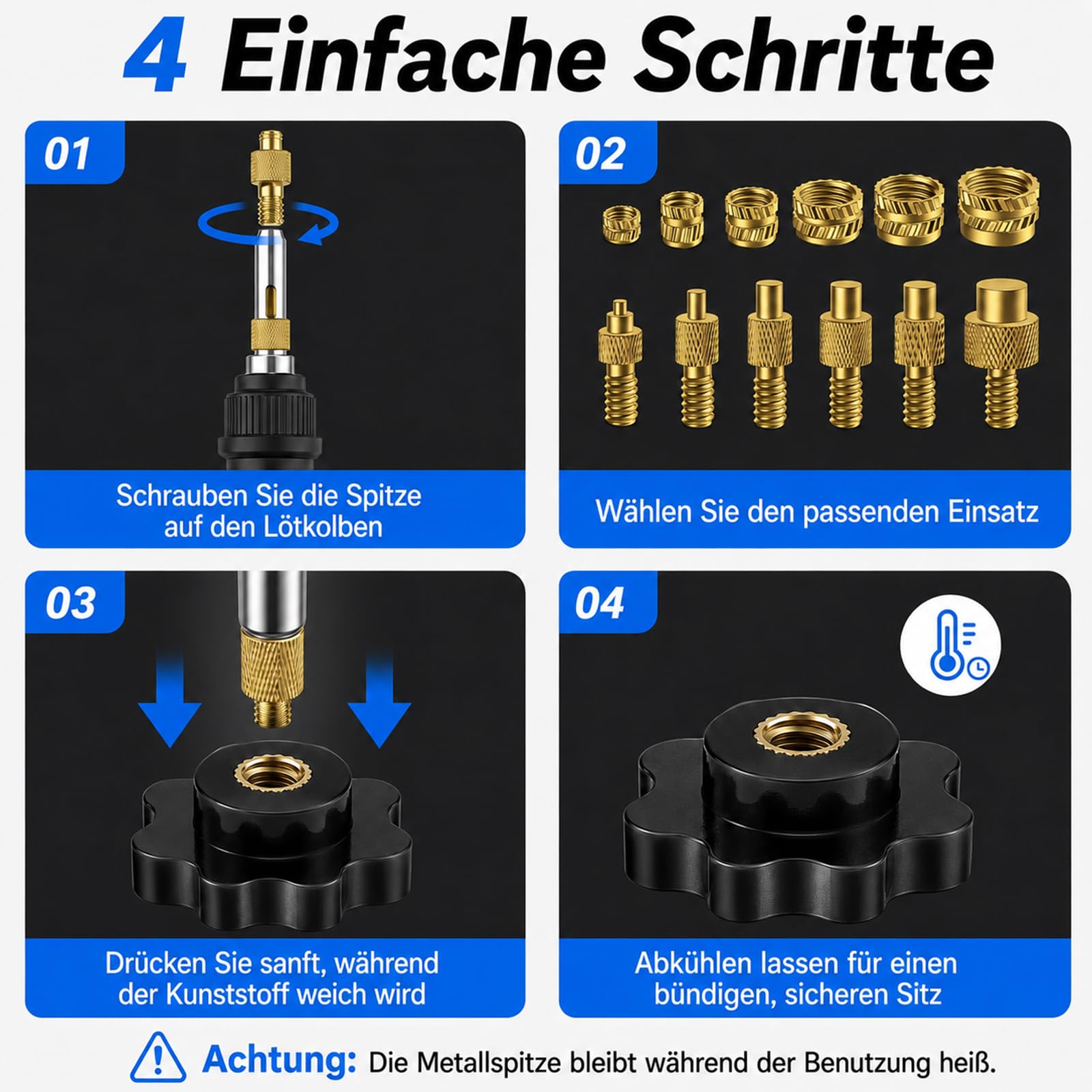Gewindeeinsätze Lötspitzen Set – 6PCS Lötspitzen & 130PCS Gewindeeinsätze M2/M3/M4/M5/M6/M8 & 2 Adapter inkl.Temperatur Einstellbar Lötkolben 3D Druck Zubehör