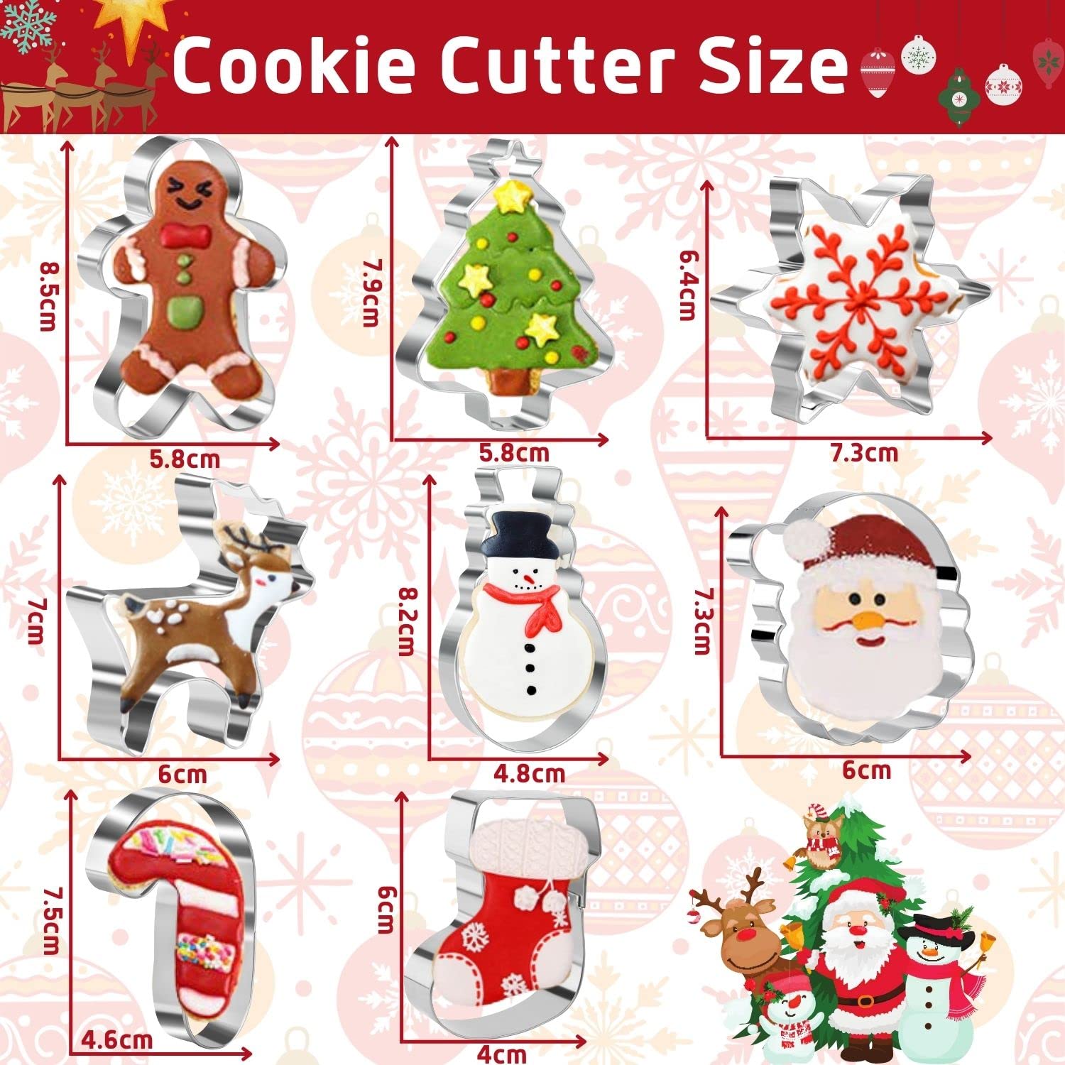 Emporte Piece Noel Patisserie 8 Emporte-pièces Noël Acier Inoxydable - Père Noël, Sapin, Renne, Bonhomme Pain D'épice - Pour Biscuits Moules Biscuits Décoratifs