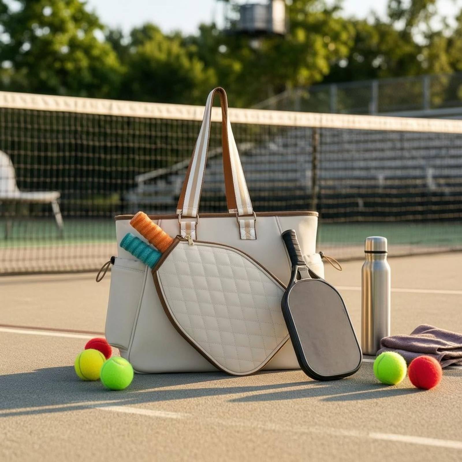 Borsa Sportiva Porta Racchette Borsa Tennis Borsa Pickleball Borsa Allenamento in Pelle PU con Scomparto Principale Capiente Laterali Adatta a Campo Palestra Viaggi Sportivi