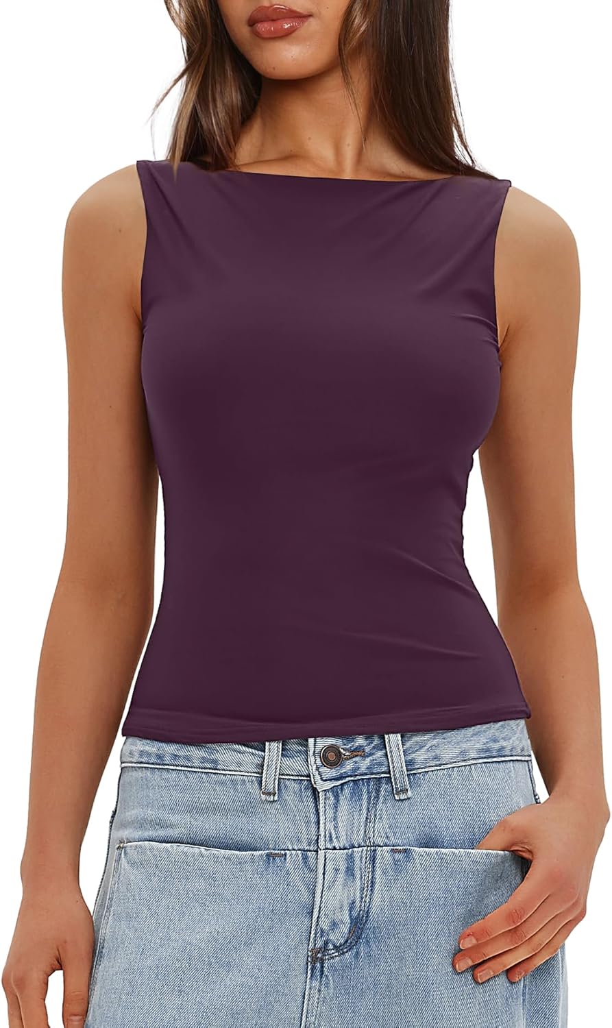 Darong Women's High Neck Tank Top Sleeveless Double Lined Basic Tops Going Out Casual Tank Shirts - Image 4