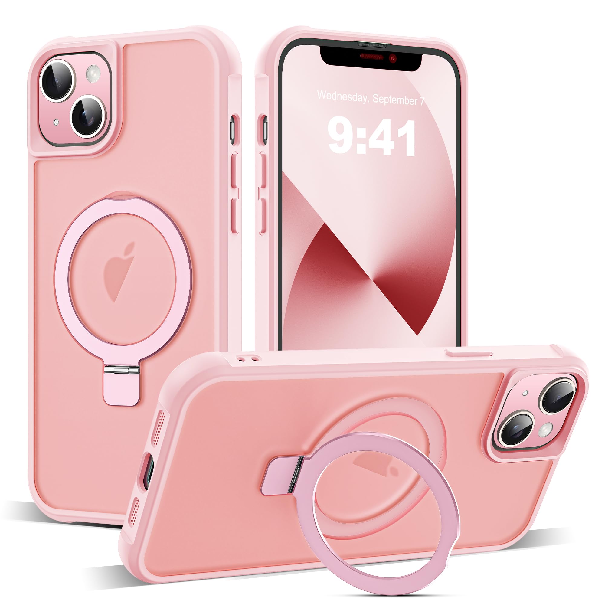 SKYLMW Compatible with iPhone 13 Case & iPhone 14 Case with Invisible Magnetic O-Ring Stand Translucent Phone Cases for 13 & 14 6.1" [Compatible with