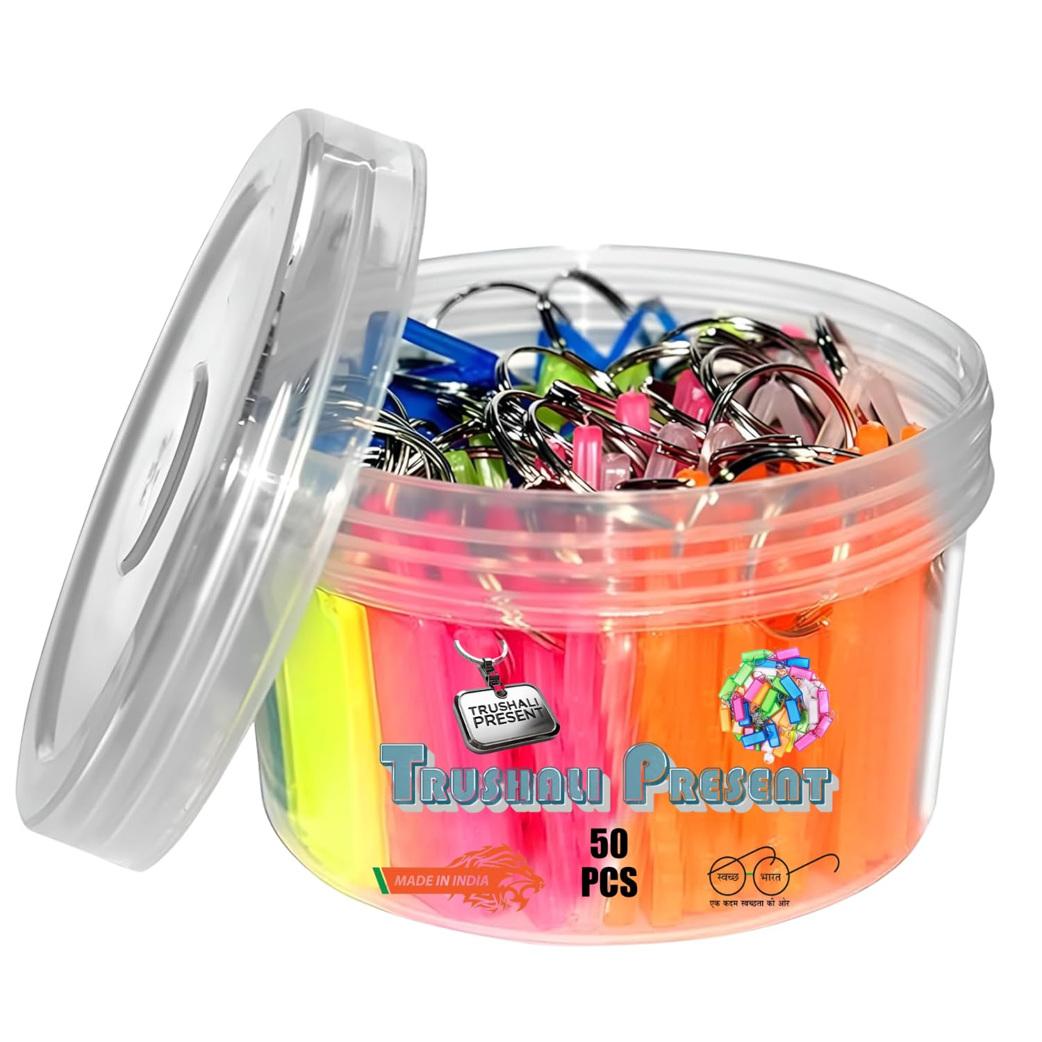 50 Pcs Key Tag Multicolor Keyring & Keychain With Name Tag Labels Assorted Keychain With Two Side Id Label And Split Ring For Office, Home Key -Plastic-image-49