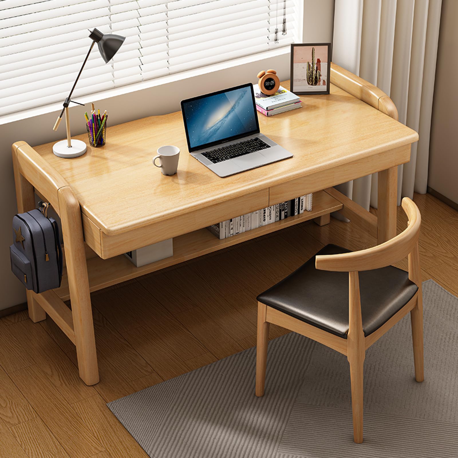 Kids De with Sto Ders & Boohelf – nowoczesne drewniane przybory do pisania 79 cm, do domowego biura, do pracy, naturalny design oszczędzający miejsce