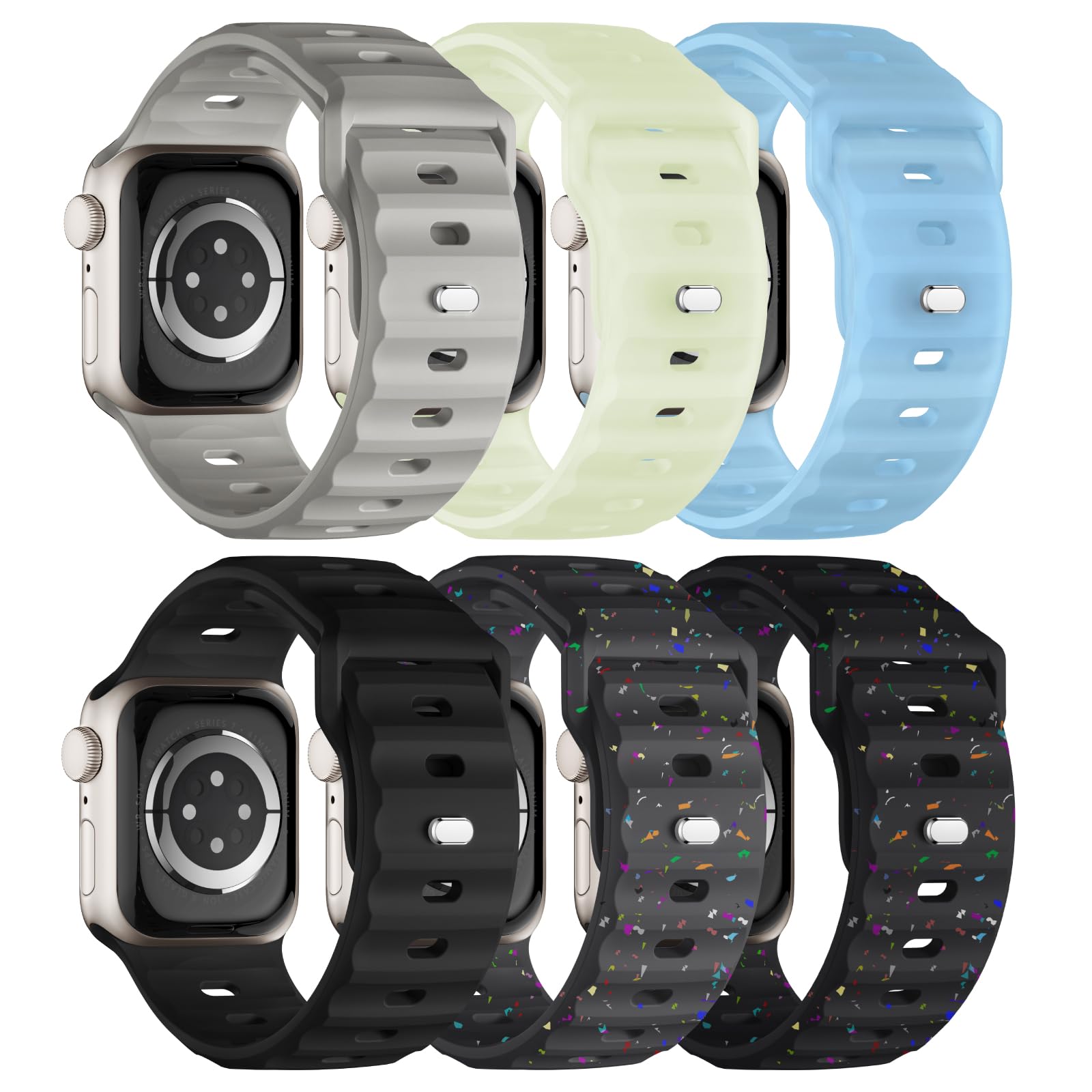 Sport Bands 6-Pack Compatible with Apple Watch Ultra 2 Band 49mm 46mm 45mm 44mm 42mm, Wide Soft Silicone Wristbands Waterproof Strap Men for iWatch Series 10 9 8 7 6 5 4 3 SE Ultra