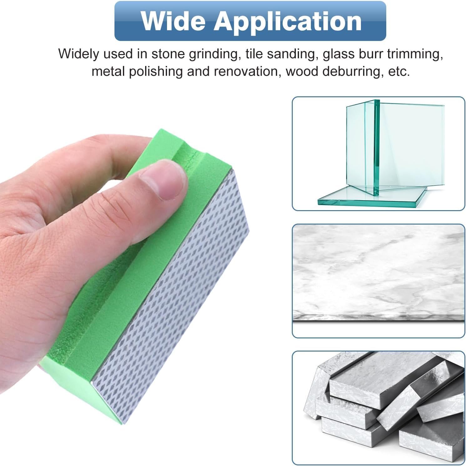 4 x Diamond Hand Polishing Pads, High Elasticity Glass Sponge Sanding Pads for Concrete, Stone, Granite, Marble 60# 100# 200# 400#