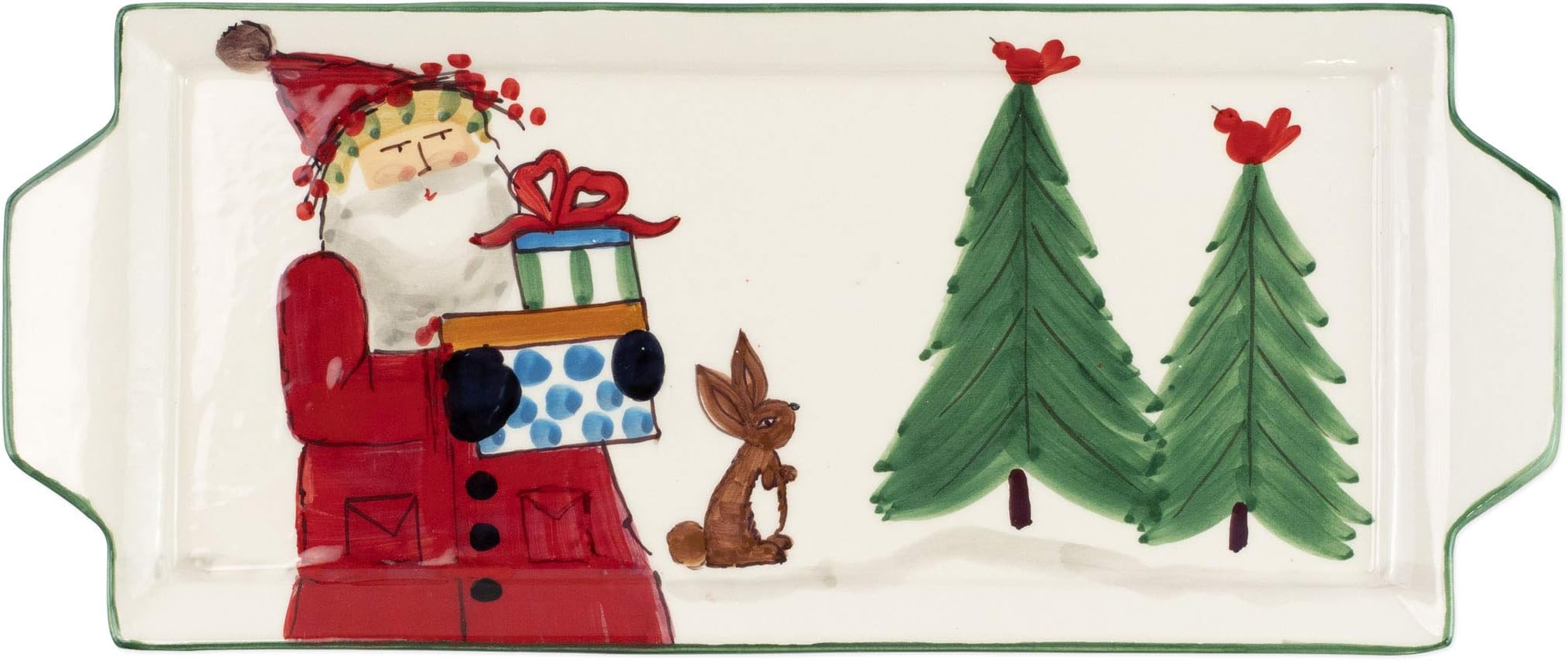 VietriOld St. Nick Handled Rectangular Platter, Earthenware Steak Salad Dessert Snack Serving Plate