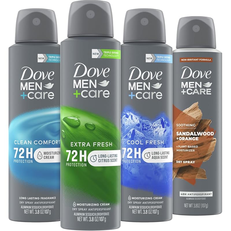 Antitranspirante em spray Dove Men+Care Dry Spray, fragrâncias variadas, pacote com 4, 107 mL cada