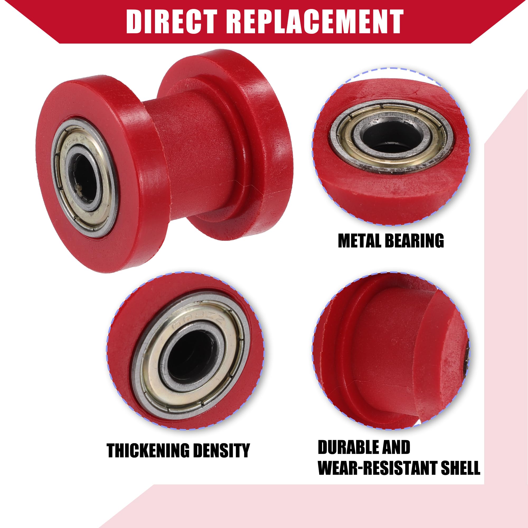 Tendicatena a Rulli per Moto e ATV, 8 mm, Set da 2 Pezzi Rosso