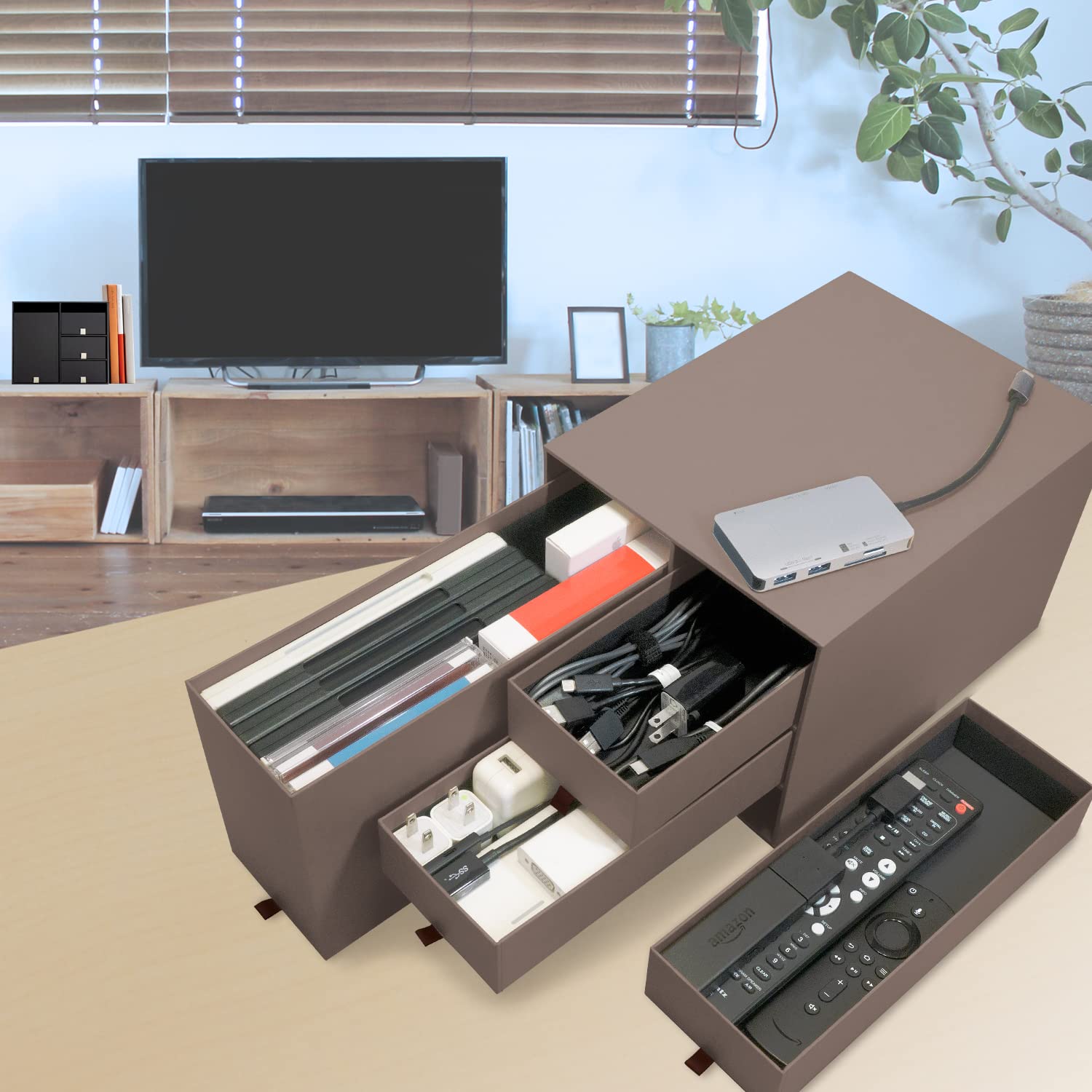 Plus LP-304YL Storage Box - Brown Paper Organizer With Drawers L Size