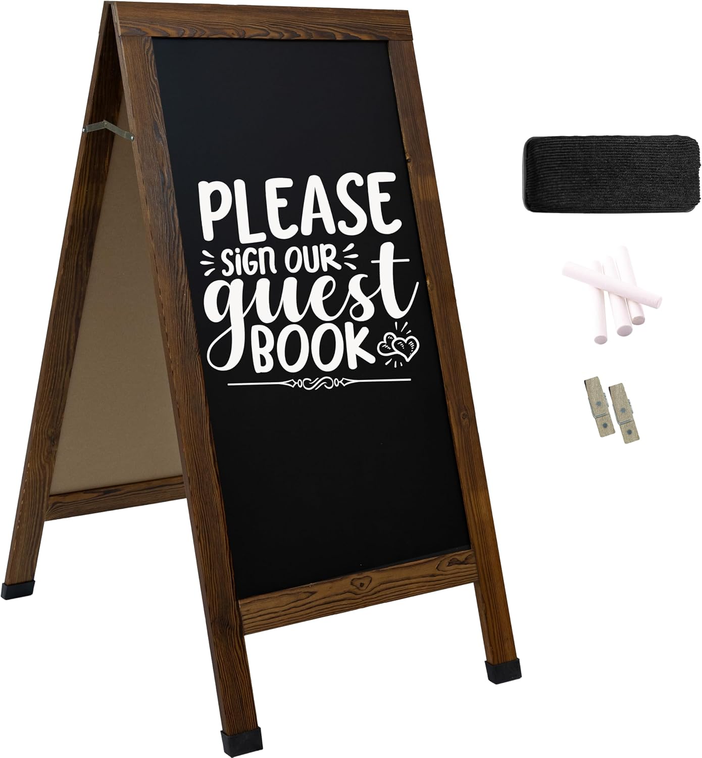 Sunnydaze Magnetic A-Frame Chalkboard Sign - Double-Sided Chalk Sandwich Board Sidewalk Sign - 57" x 27.5" - Rustic Brown