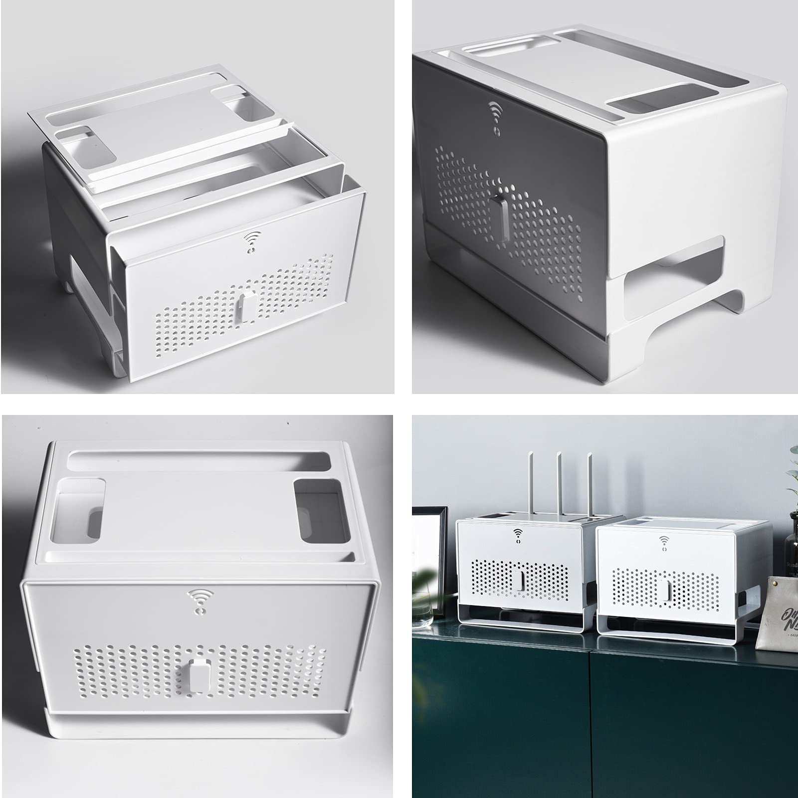 Support Box Internet,Box Rangement,Meuble Box Internet,éTagèRe Flottante Murale Pour Routeur Wifi,éTagèRe Flottante Pour Composants Tv,2 éTages BoîTe De Rangement Moderne à Suspendre,Grande Capacité