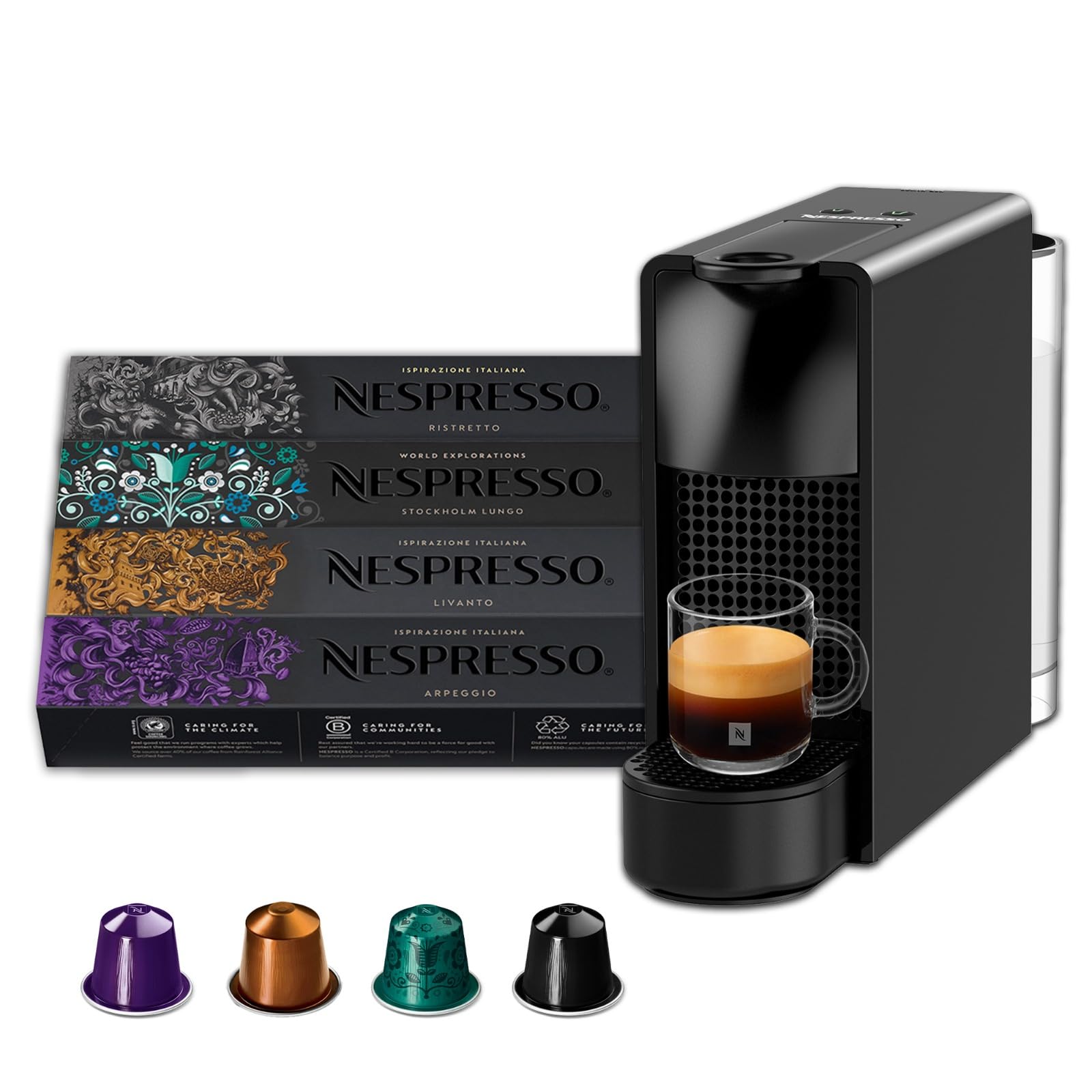 Nespresso Essenza Mini／エアロチーノ4／カプチーノカップ Nespresso Essenza Mini Coffee Machine (Black) with 4 Coffee