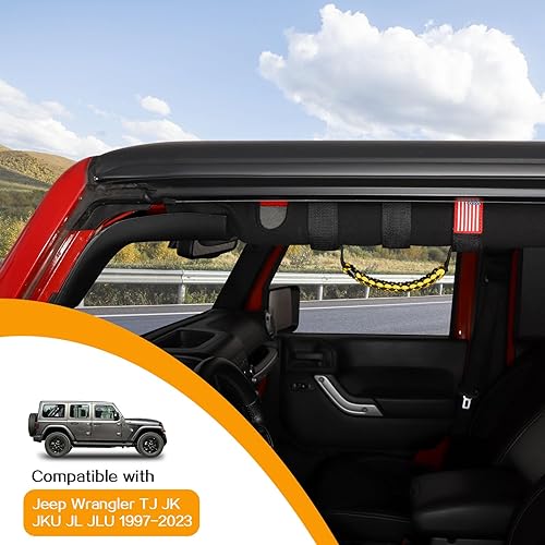 Miniatura 3 de Hoolcar 4 asas de agarre de barra antivuelco, asas de agarre de paracaídas con luz de cúpula compatibles con Jeep Wrangler YJ TJ JK JKU JL JLU y